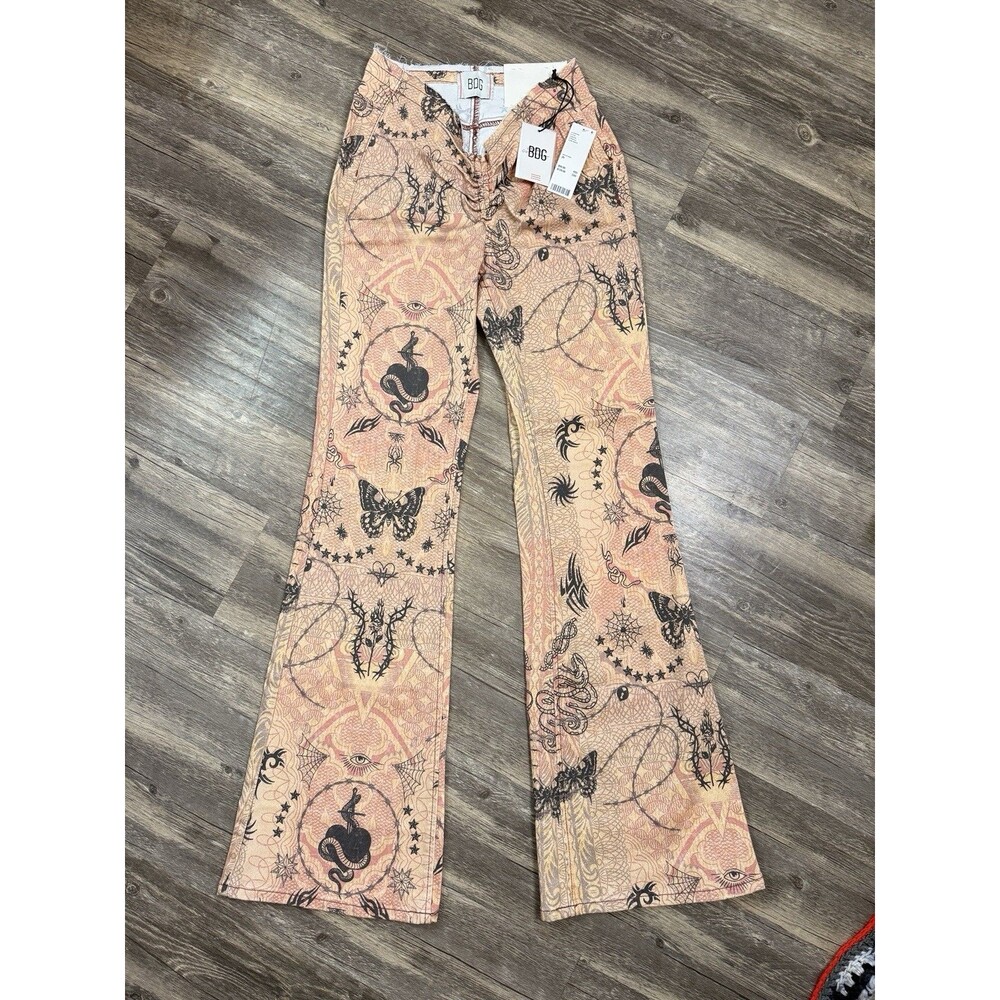 NWT Urban Outfitters BDG Jeans 29 Tattoo Print Low Rise Flare Y2K Grunge Witchy